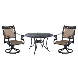 CLIHOME 3-Piece Outdoor Aluminum Dining Set With 2 360° Rotation Chairs & 1 48" Round Woven Dining Table With Umbrella Hole - 1 of 4
