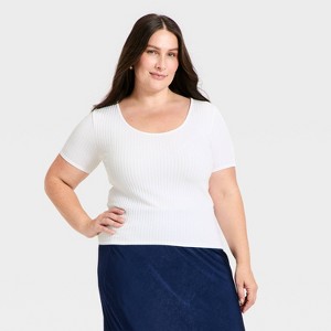 Women's Slim Fit Ribbed Seamless Scoop Neck T-Shirt - A New Day™ - 1 of 3