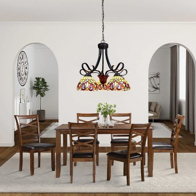 Victorian Tiffany-Style Dark Bronze Mini Chandelier with Stained Glass Shades