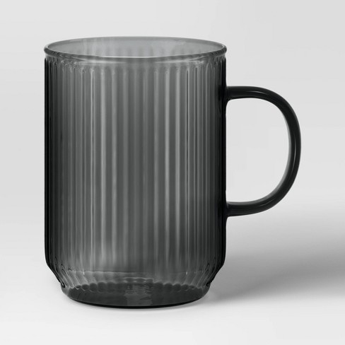 18.5oz Glass Ribbed Mug Black - Threshold™