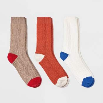 Men's Heel Toe Patch Crew Socks 3pk - Goodfellow & Co™ Tan/Orange/Cream 6-12