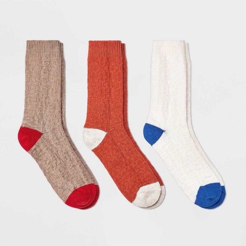 Men&#39;s Heel Toe Patch Crew Socks 3pk - Goodfellow &#38; Co&#8482; Tan/Orange/Cream 6-12, 1 of 5