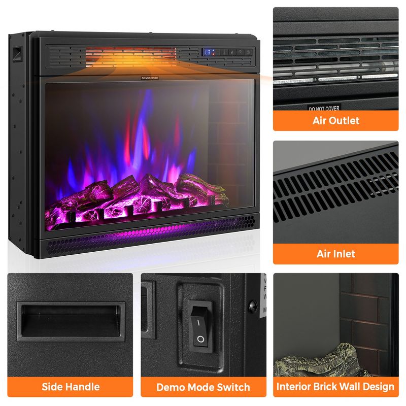 Costway 25''Electric Fireplace Freestanding & Recessed Heater Log Flame Remote 1350W, 5 of 11