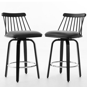 Bekrvio 26" Swivel Bar Stools Set of 1/2/3/4–Faux Leather Counter Stool with Spindle Back, Solid Wood Legs, Wooden Barstools for Kitchen Island - 1 of 4