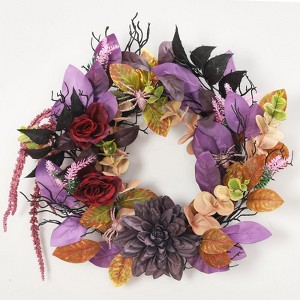 Fall Wreaths for Front Door Outside 18 Inch Autumn Wreath with Artificial Flowers, Fall Leaves – Halloween Door Wreath for Indoor Outdoor Decor - 1 of 4