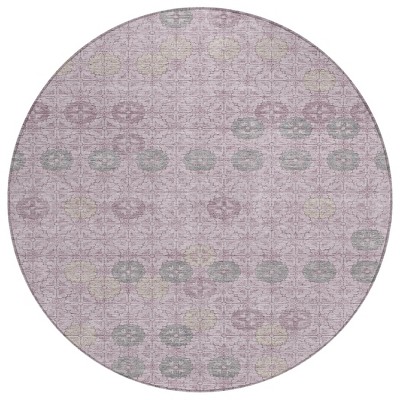 HomeRoots 8' Plum And Gray Round Geometric Washable Indoor Outdoor Area Rug