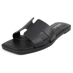 Soda Women's Knit Square Toe H-Band Flat Slide Sandals : Target