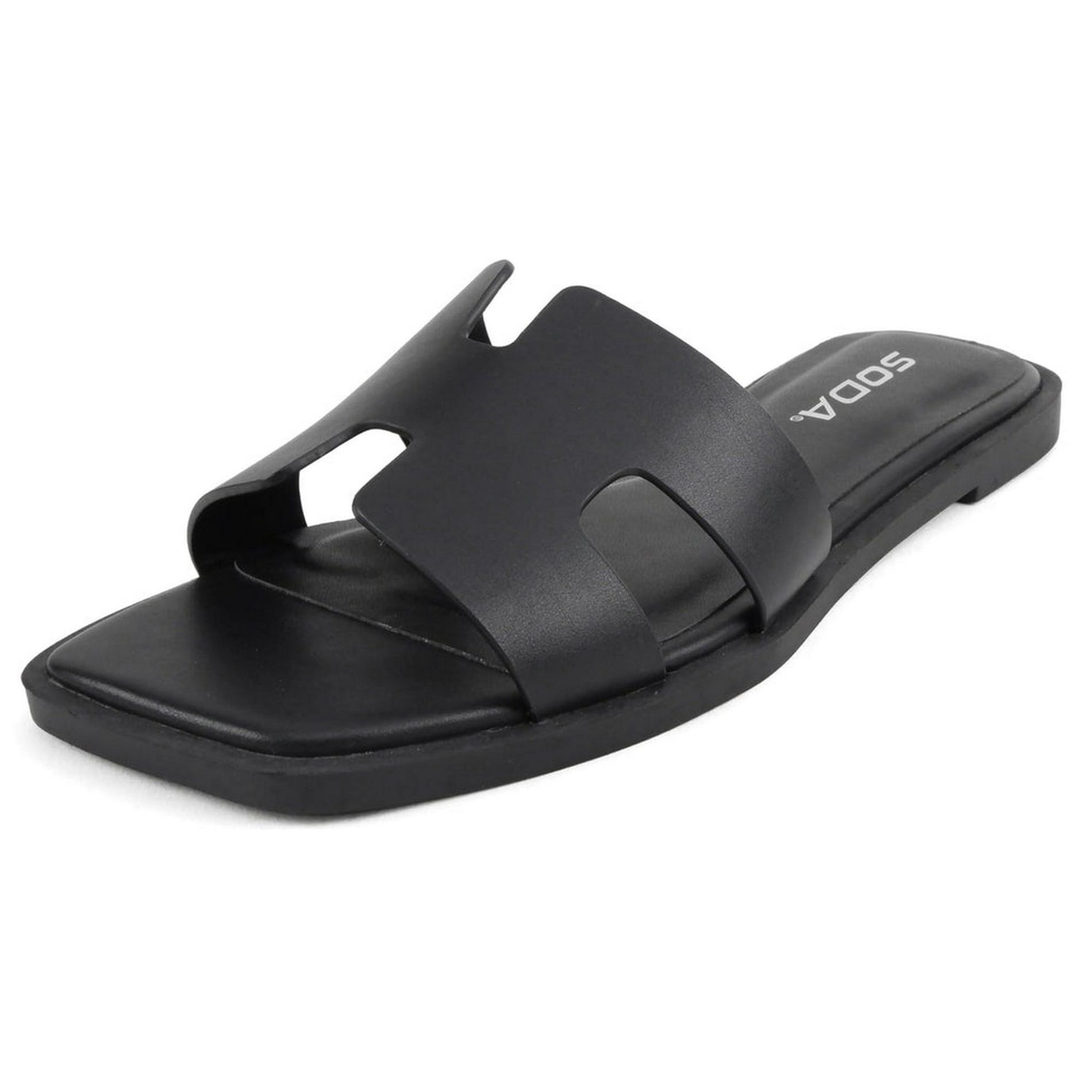 Soda Women's Knit Square Toe H-Band Flat Slide Sandals
