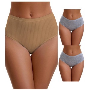 INSPIRE CHIC Women's Cotton High Waist Briefs Breathable Underwear, Available in Plus Size 3 Packs - 1 of 4