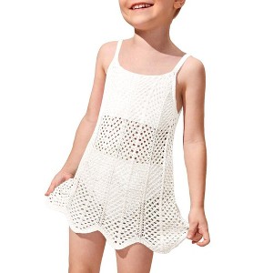 Girls Sheer Cover Dress Summer Beach Cover Up Dresses Crochet Beach Dress for Little Girl  Sleeveless Spaghetti Strap Sheer Beach Sheer Cover Up - 1 of 4