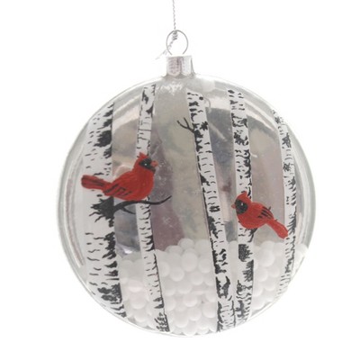 Holiday Ornaments 4.0" Cardinal Disc Ornament Red Birds Birch Trees  -  Tree Ornaments