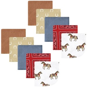 Hudson Baby Infant Boy Flannel Cotton Washcloths, Cowboy 10 Pack, One Size - 1 of 4