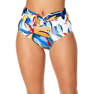 Women's Riviera Floral Shirred Waistband Bikini Swim Bottom - 1 of 4