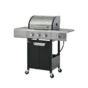 Okak Stainless Steel Propane Grill with 3/4 Burners, Bbq Grill with Side Burner and 2 Cabinet Doors, Outdoor Grill for BBQ, Camping - 1 of 4