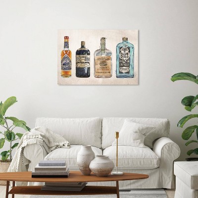 Wynwood Studio 30"x20" Vintage Liquor Wall Art: Modern Canvas, Mixed Media Food Drink, Unframed Horizontal Decor