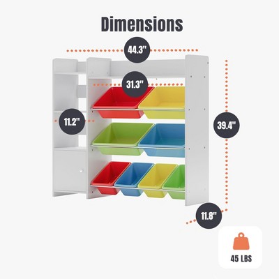 White Kids Toy Storage Organizer with Bookshelf and Colorful Bins