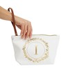 Gold Initial Personalized Makeup Bag for Women, Monogrammed Canvas Cosmetic Pouch (White, 10 x 3 x 6 In) - 3 of 4