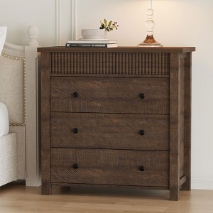 Fluted 3 Drawer Dresser, 3 Chest of Drawers Nightstand with Fluted Design, 32" Tall Wooden Dresser Closet for Bedroom Living Room Nursery - 1 of 4
