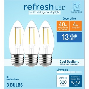 GE 3pk 40W Refresh LED CAM Decorative Light Bulbs Cool Daylight: 120V, 40W Equivalent, Dimmable, Energy Star Certified - 1 of 4