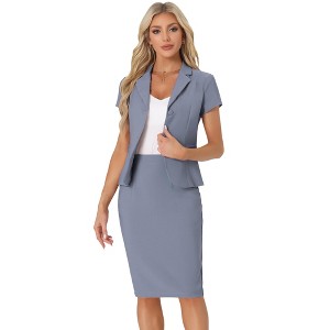 INSPIRE CHIC Women's Short Sleeve Blazer Jacket Pencil Skirt Business Suit Set 2 Pcs - 1 of 4