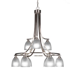 Toltec Lighting Paramount 9 - Light Chandelier in  Brushed Nickel with 5" Clear Ribbed Shade - 1 of 1