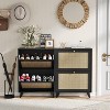 Angel Sar Rattan Shoe Cabinet, Shoe Storage Cabinet for Entryway with 2 Flip Drawers, Adjustable Shelves, Golden Handles & Sturdy Metal Legs, Black - 2 of 4