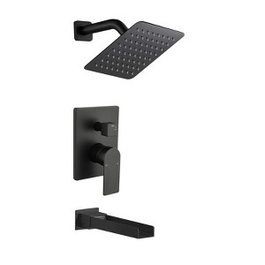 Cobbe Matte Black 8-Inch Square Shower Head and Tub Spout Shower Set Wall Mounted Rain Shower Faucet Kit with Valve - 1 of 4
