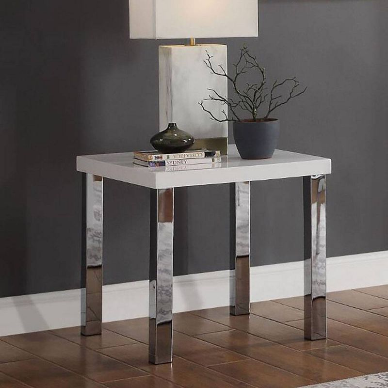 22&#34; Harta Accent Table White High Gloss/Chrome - Acme Furniture, 1 of 7