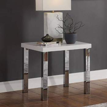 22" Harta Accent Table White High Gloss/Chrome - Acme Furniture