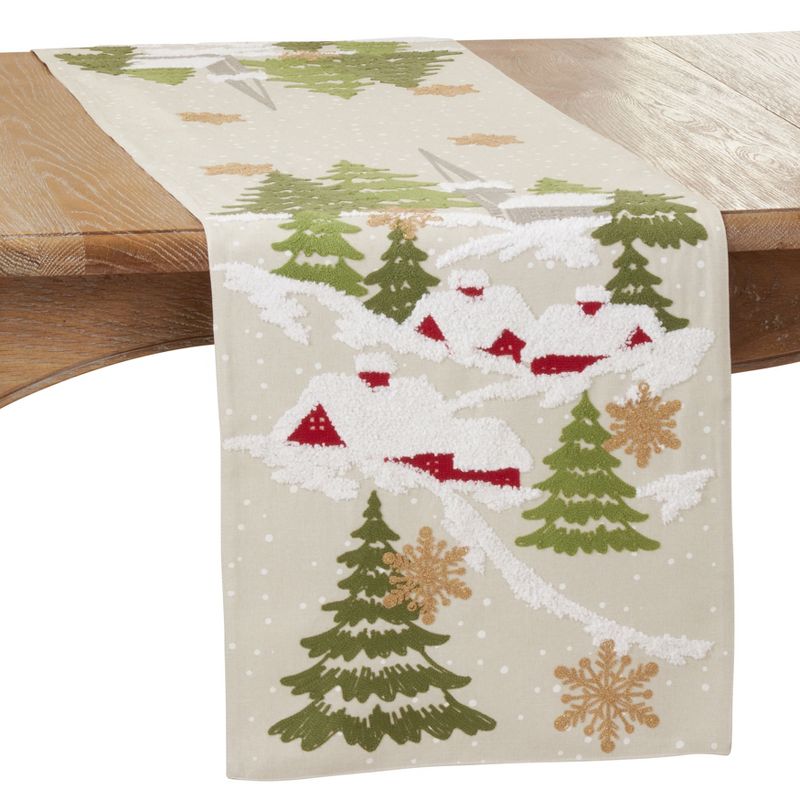 Saro Lifestyle Embroidered Christmas Mountain Runner, Natural, 16" x 70", 1 of 4