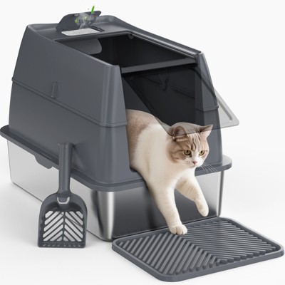 JOEJOY Stainless Steel Cat Litter Box,Double-layered 18" High Sided Cat Litter Box,Metal Litter Pan with Lid,Extra Large Litter Box with Scoop