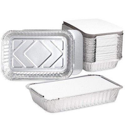 Stockroom Plus 50 Pack Foil Pan with Lids, Aluminum Tray, Disposable Food Container (8.26 x 5.7 x 1.77 In, 2 lb)
