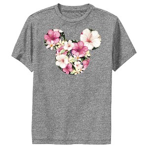 Boy's Disney Mickey Mouse Tropical Flower Silhouette Performance Tee - 1 of 4