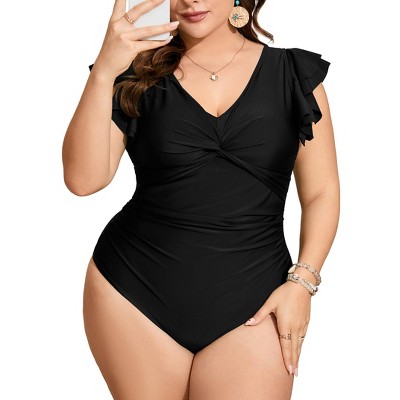 Women's Plus Size V Neck Swimwear One Piece Slimming Bathing Suit Halter Push Up Tummy Control Swimsuit