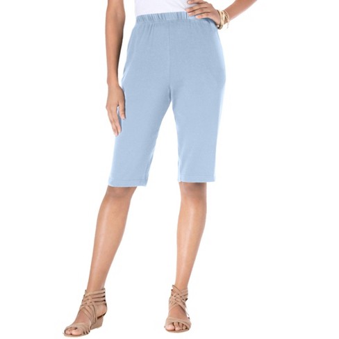 Roaman's Women's Plus Size Petite Soft Knit Capri Pant - L, Blue : Target