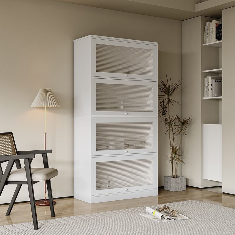 4-Tier Bookcase With Clear Glass Flip-Up Doors, Floor Storage Cabinet, Free Standing Book Shelf Storage Organizer, 1 of 8