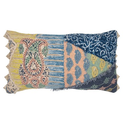 14"x26" Paisley Lumbar Throw Pillow Cover Blue/Yellow - Rizzy Home