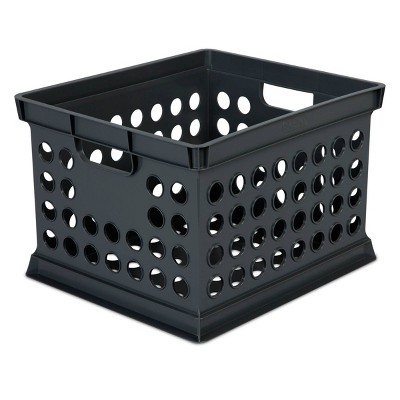 black plastic storage crates