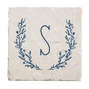 Personalization Mall Farmhouse Floral Personalized Letter Tumbled Stone Coaster Set - 1 of 1