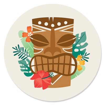 Big Dot of Happiness Tropical Luau - Hawaiian Beach Party Circle Sticker Labels - 24 Count