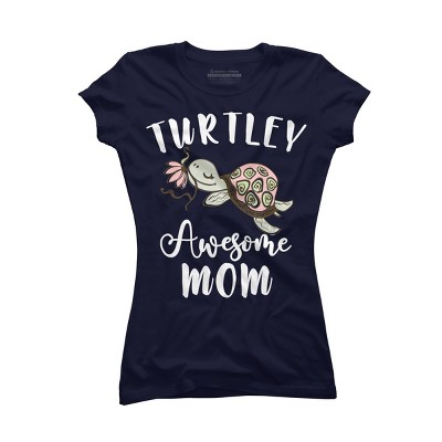 Junior's Design By Humans Turtley Awesome Mom Turtle with Flower By animalshop T-Shirt