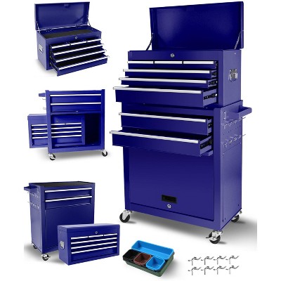 8 Drawer Rolling Tool Chest, Tool Storage Cabinet with Wheels, Metal Tool Cart with Detachable Top Tool Box, Tool Chest on Wheels for Workshop