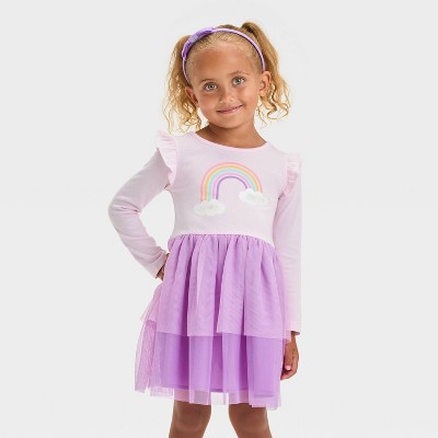 Image of Toddler Girls' Long Sleeve Rainbow Tulle Dress - Cat & Jack™ Light Purple 18M