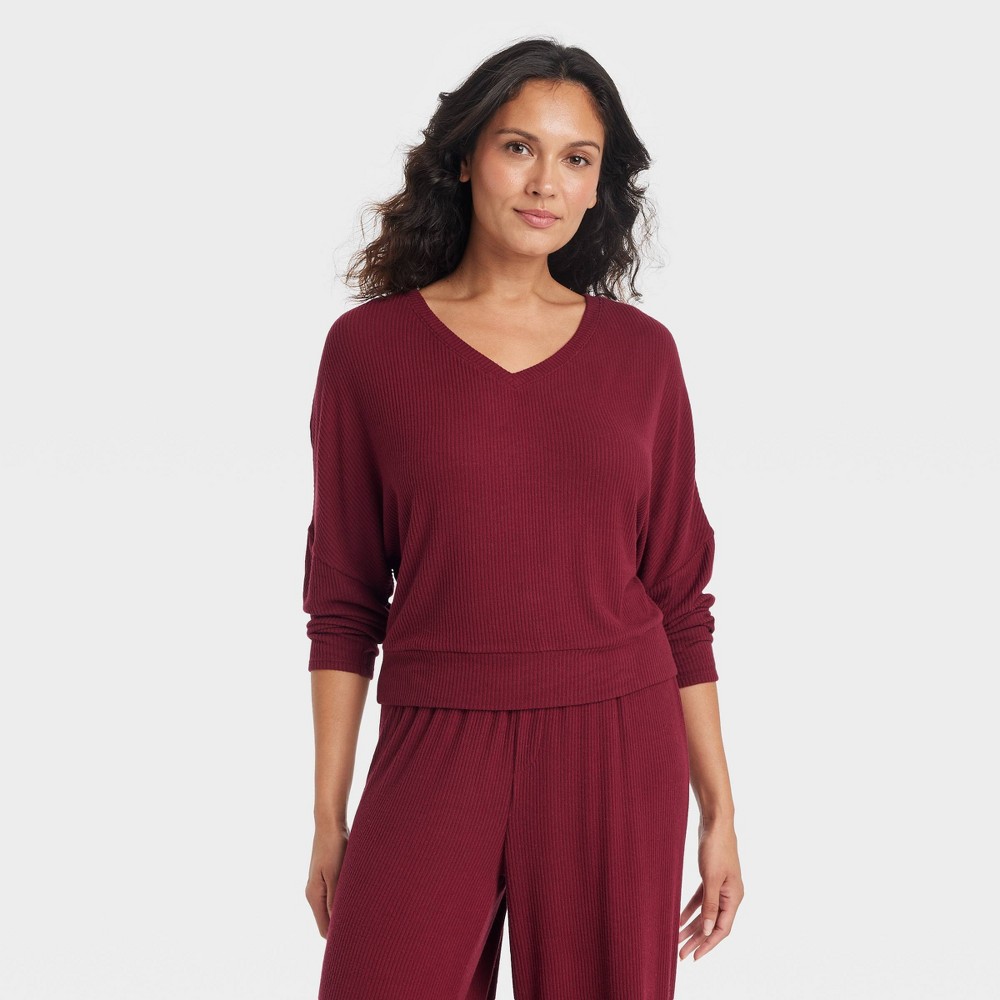 Women's Cozy Ribbed Pullover - Auden™ Red L Shirt Only