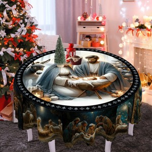 Christmas Tablecloth, Snowman Snowflake Stain-Resistant Dining Table Cover for Holiday Decor - 1 of 4