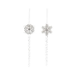 Transpac Glass Tall Skinny Snowflake Ornament Set of 2 Christmas Home Decorations - 1 of 1