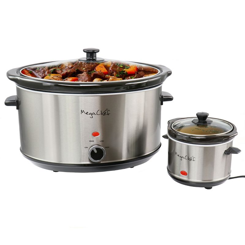 MegaChef 8 Liter Slow Cooker with Mini 0.6 Liter Warmer, 1 of 7