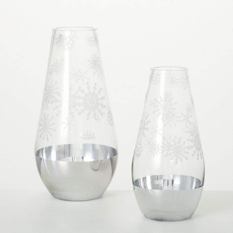 9.75"H and 12"H Sullivans Glass Snowflake Vase - Set of 2, Clear, 1 of 4