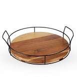 Twine Modern Manor Cocktail Tray, Round Serving Platter with Handles for Drinks, Appetizers, Acacia Wood, Metal, 15.37″ Diameter, Set of 1