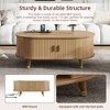 KWPZQEB Wooden Oval Fluted TV Stand/Coffee Table, Mid Century Media Console with Sliding Tambour Door & Storage, Retro Center Table for Living Room - 4 of 4
